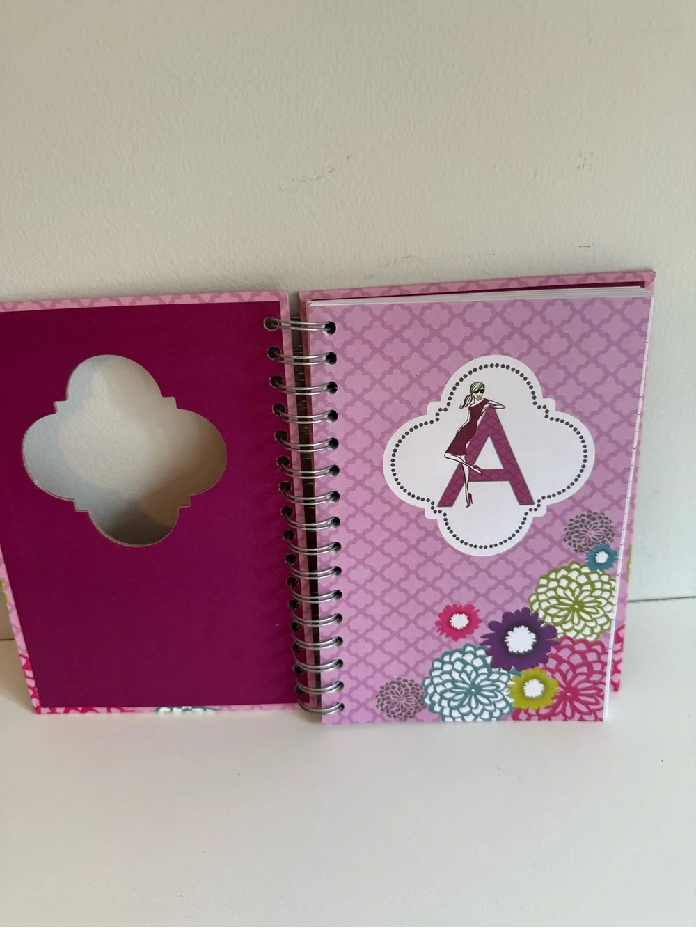 Bonnie Marcus & Co Monogram A Pink Floral Spiral Lined Journal Notebook